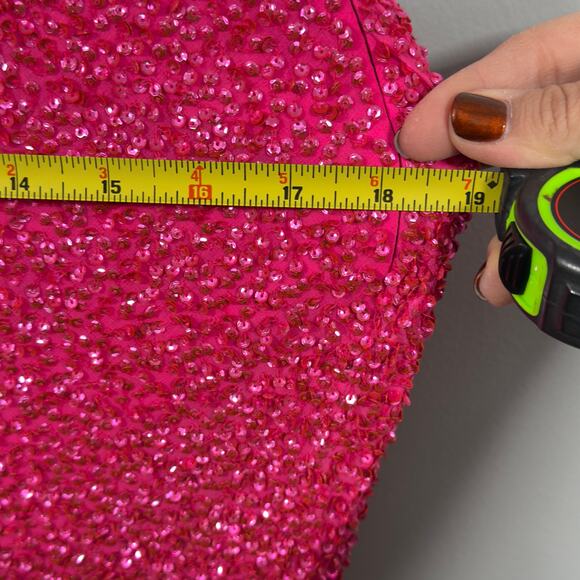 Mac Duggal Couture 100% Silk Barbie Pink Sequin Gown 8 Y2K Formal Dress VTG - Picture 13 of 14